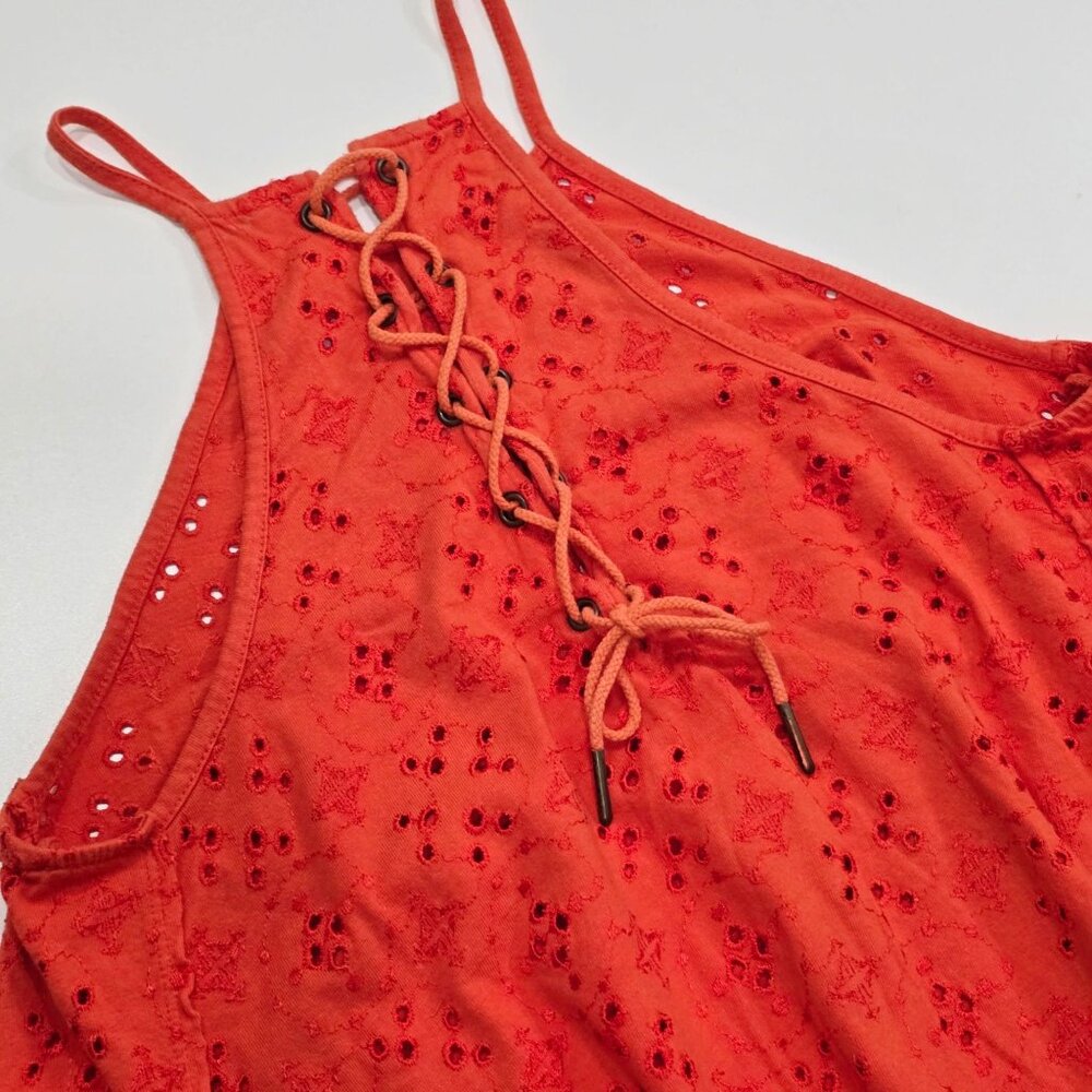 Free People ✦ Orange Eyelet Lace-Up Halter Crop Tank ✦ Cotton Summer Top XS - Picture 5 of 10